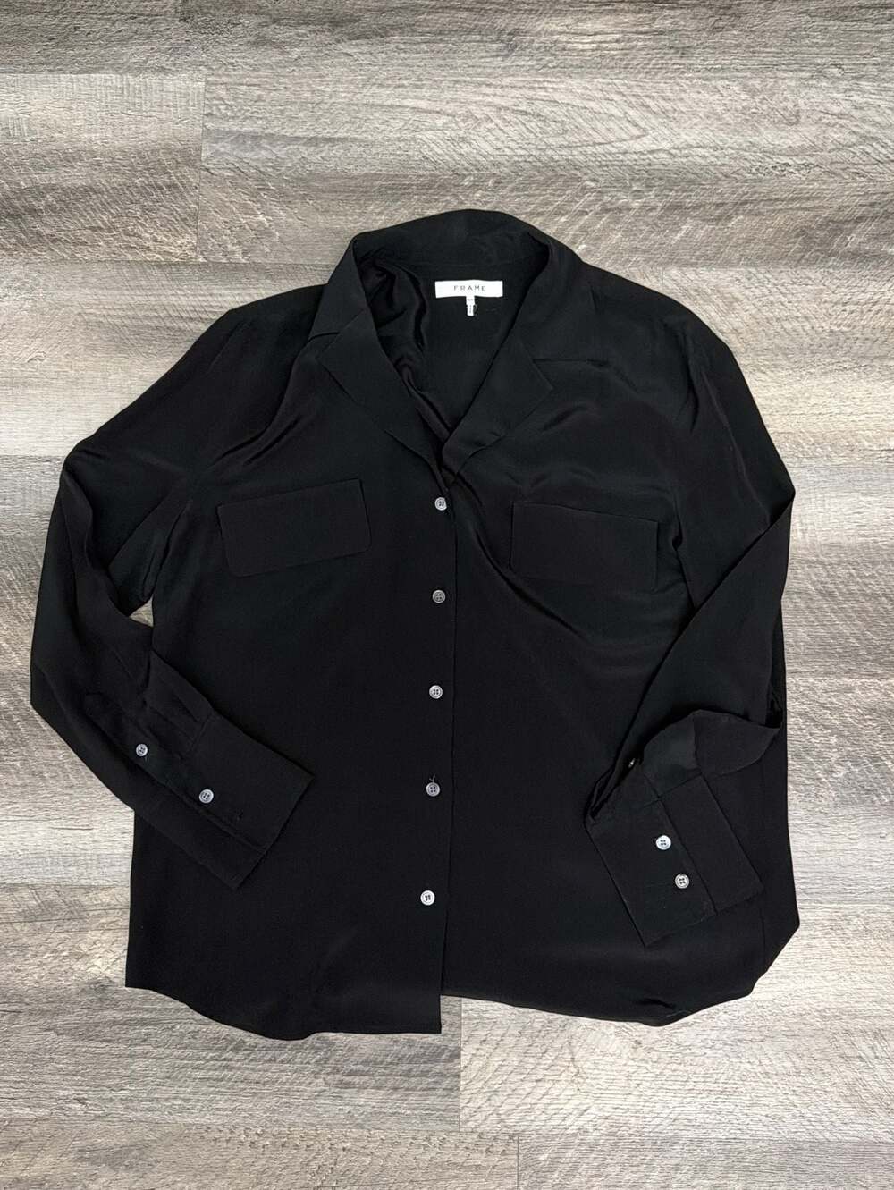 FRAME Black 100% Silk Clean Utility Shirt